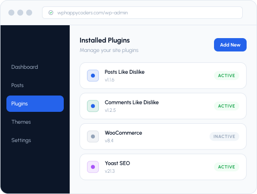 WP Happy Coders WordPress administration screen
